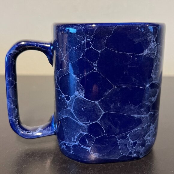 Cobalt Blue Bubble Glaze Marbleized Mug ~ Pewter Medallion w/ Moose  ~ LINYI - Picture 7 of 13